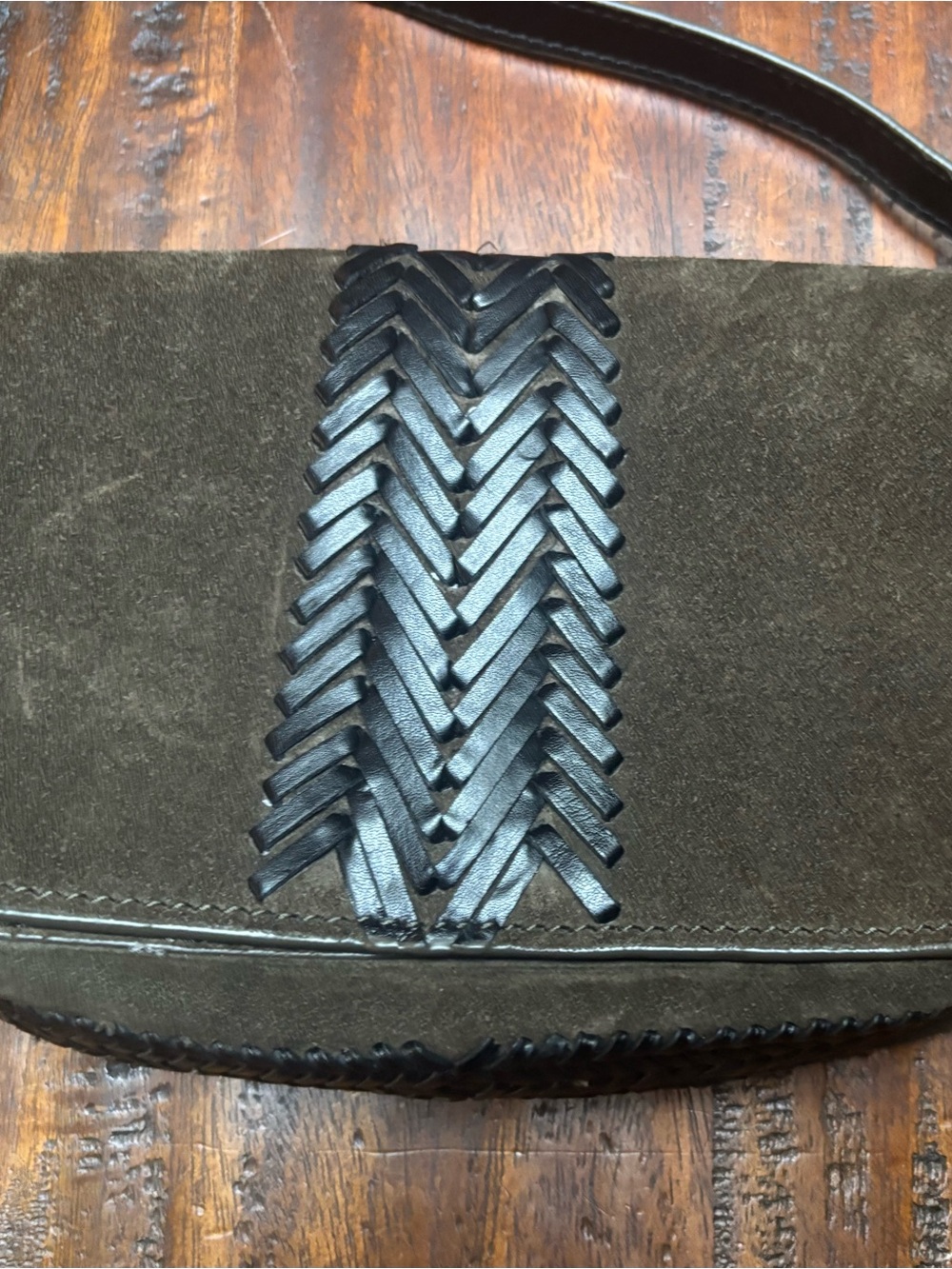 Zara Olive Suede Crossbody with Black Braided Leather Detail